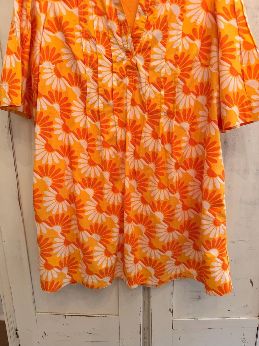 By Anthropologie Orange/White/Yellow Floral Printed Mini Dress Large EUC Retro - Picture 7 of 13